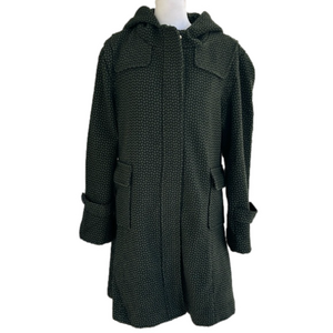 Rouge Par green black cotton wool hooded fitted coat puffy shoulders size XL